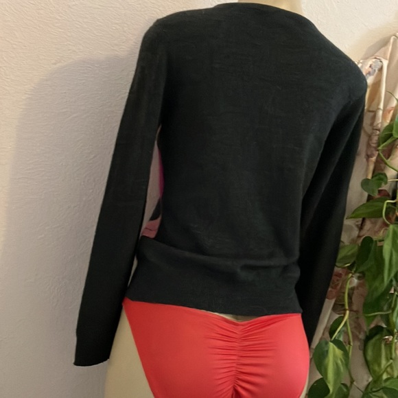 Used Cardigan knit Sweater New York &Company Gray and Pink Plaid - Picture 9 of 13